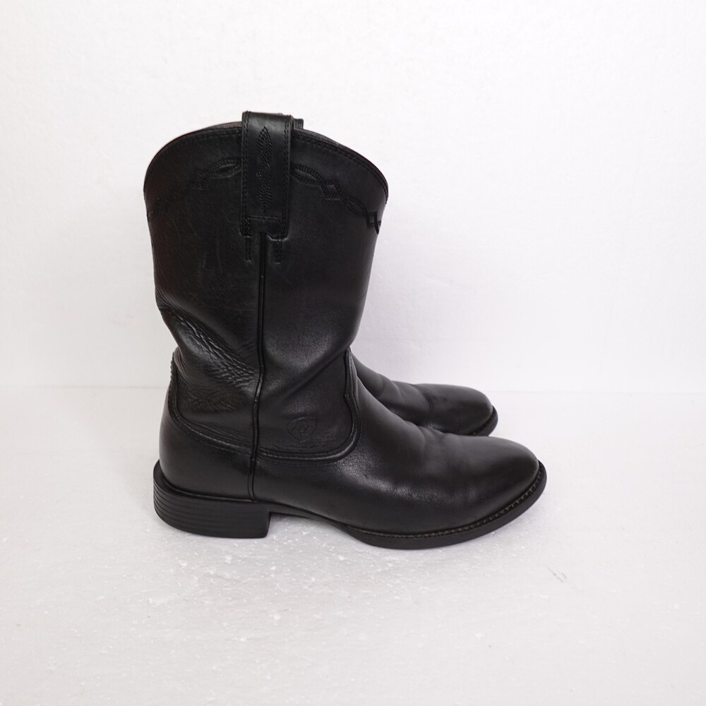 Ariat Boots Mens Size 9.5 Black Leather Western Cowboy Roper Pull On 10002280